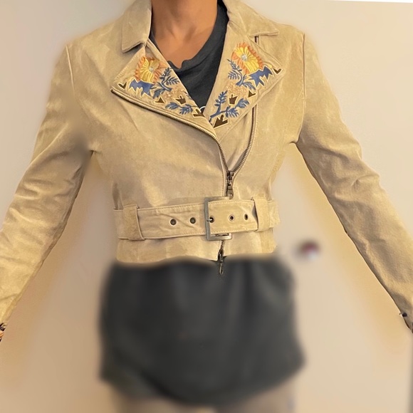 Vintage Suede Embroidered Jacket Taupe Sz Medium - Picture 11 of 15